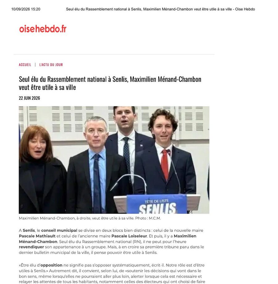 Capture de l’article Oise Hebdo du 22 juin 2026